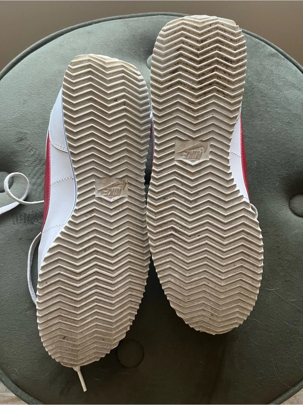 Nike Women's 8.5 White Leather Sneakers with Red Swoosh